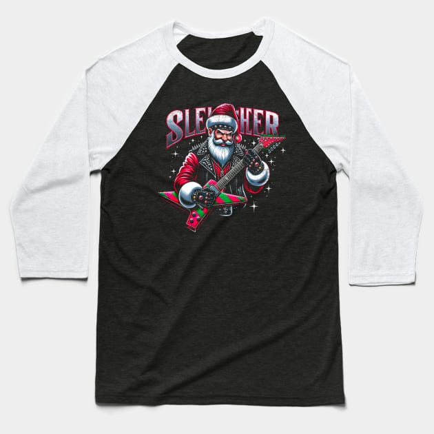 Sleigher Santa Claus Rock Christmas Baseball T-Shirt by opippi